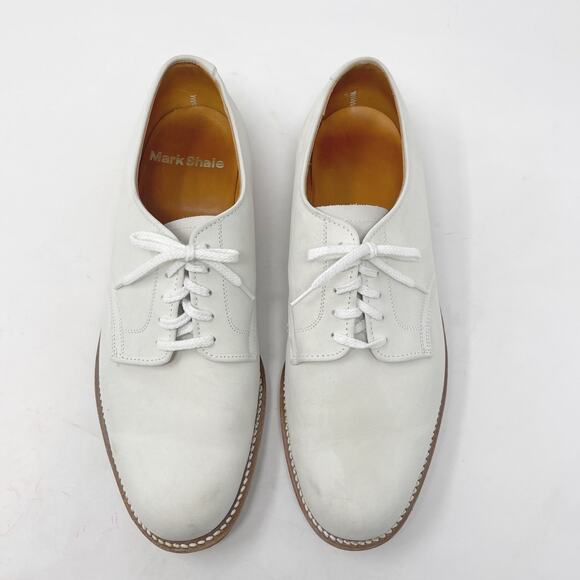 Mark Shale Mens Size 9.5 White Leather Oxford Dress Shoes Lace Up Almond Toe - Picture 5 of 14